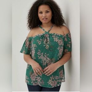 😍 Torrid Green and Pink Cold Shoulder Flowy Boho Size 3 Top